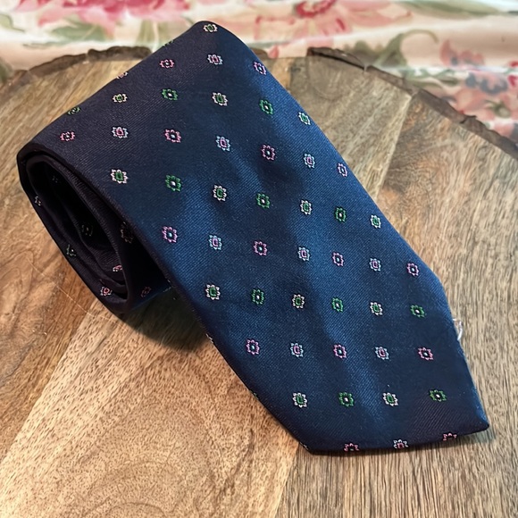 BROOKS BROTHERS Men silk Tie Graphic Rounds Floral Print Blue Multicolor $88 NEW - Picture 11 of 14